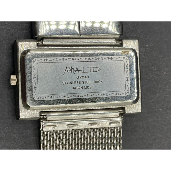 Vintage Anya Ltd. Watch Silver Tone G2249 Rectangular Face Mesh Strap - Picture 8 of 10